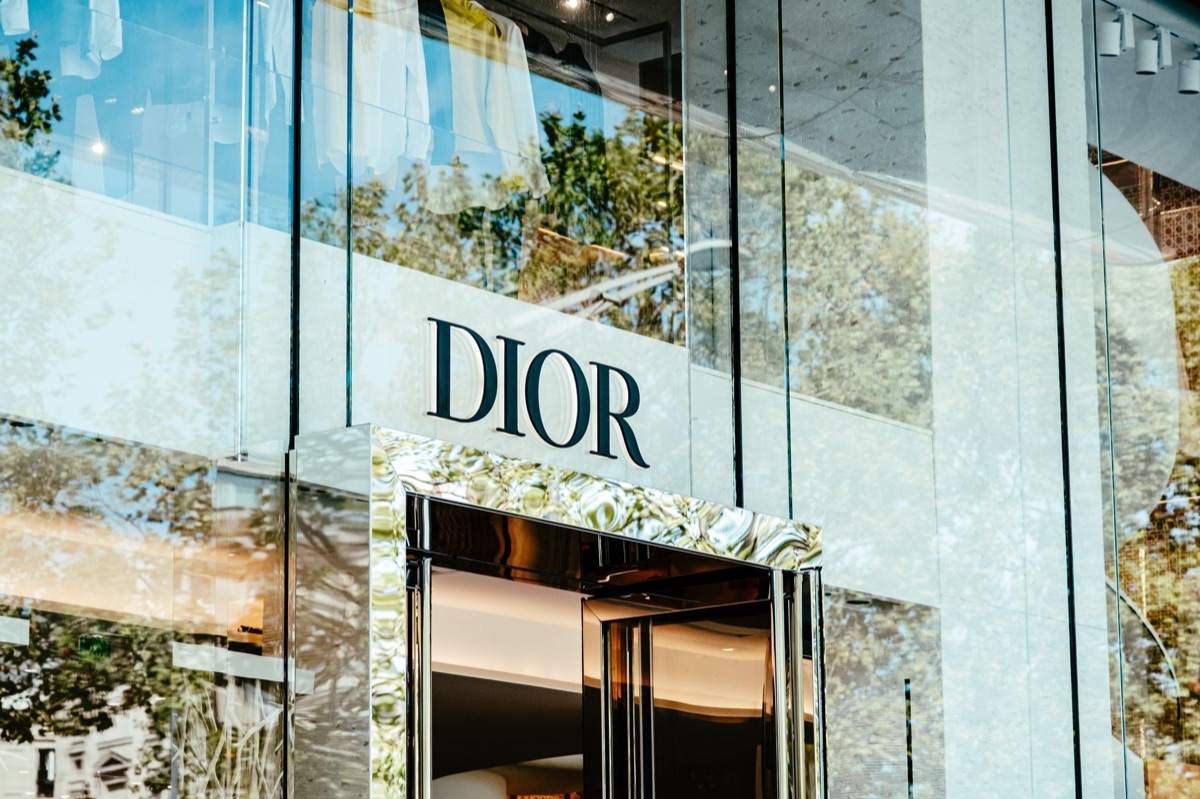 Parisian luxury boutique with glass display case