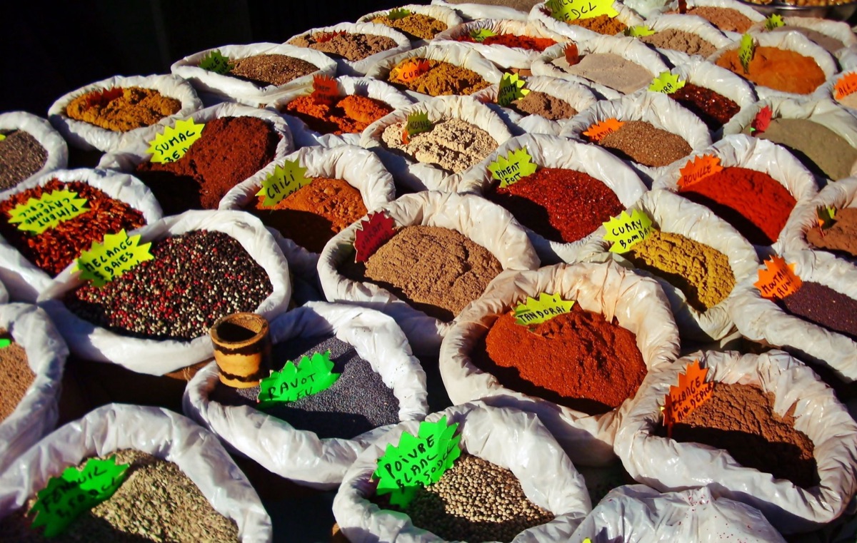 Parisian market with rice and spices