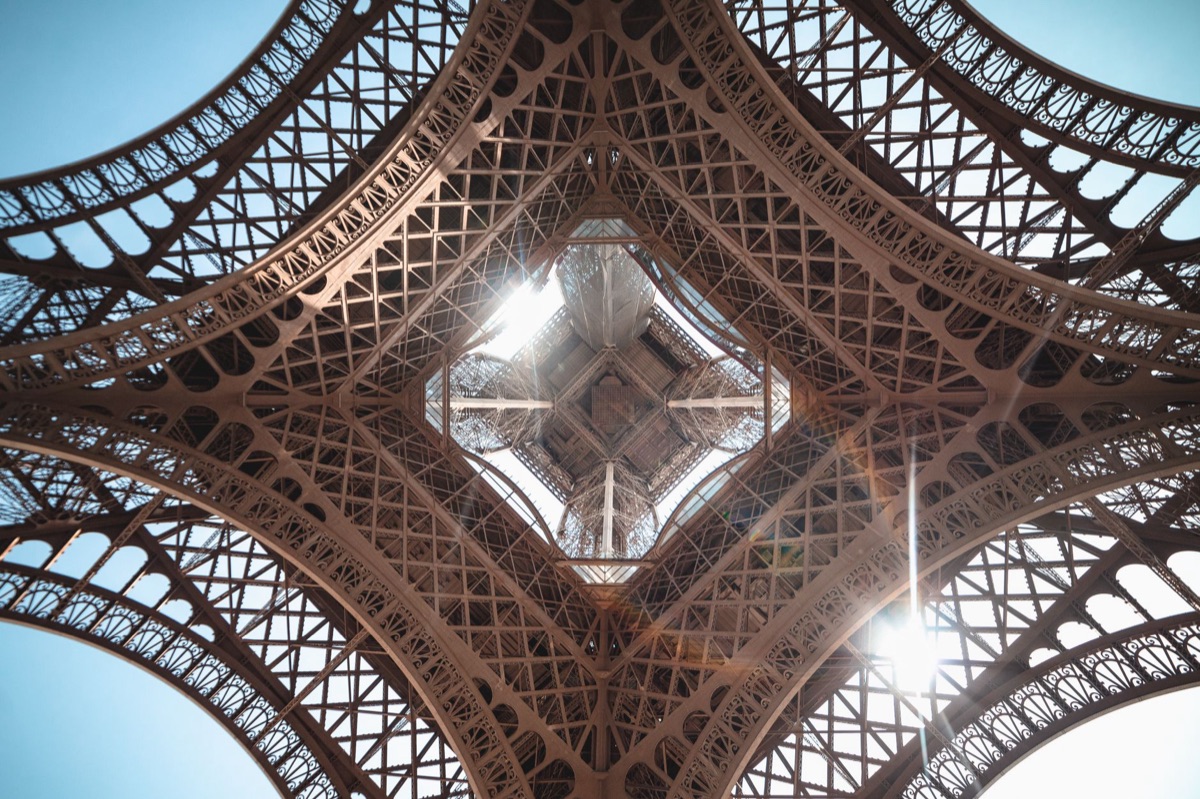 eiffel tower from different angle with no people or logos
