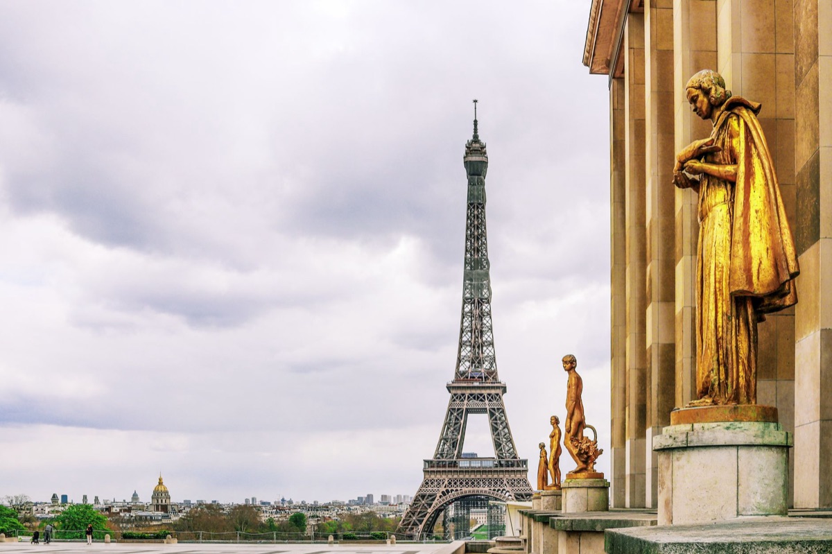 Eiffel Tower observation deck queue at evening