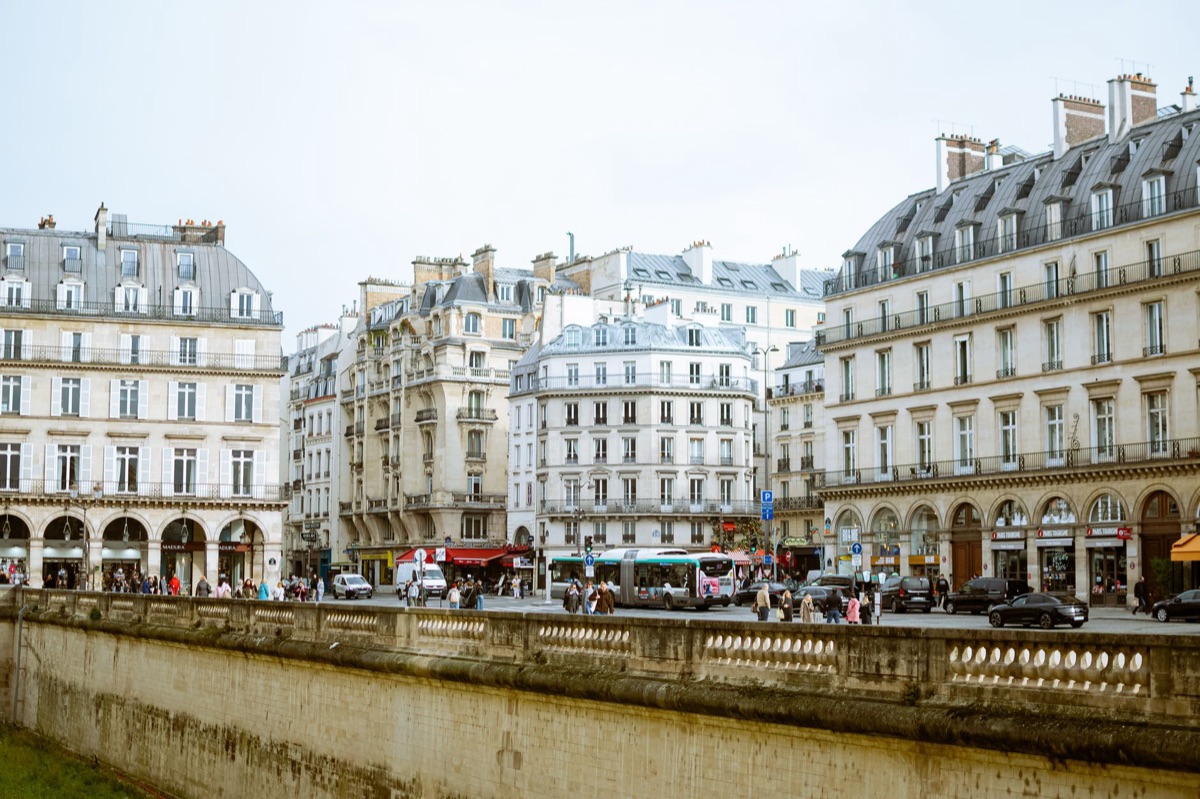 Bakery with Parisian architecture in background