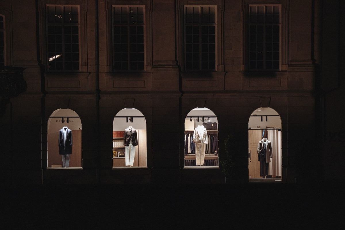 department store window display with fashion items